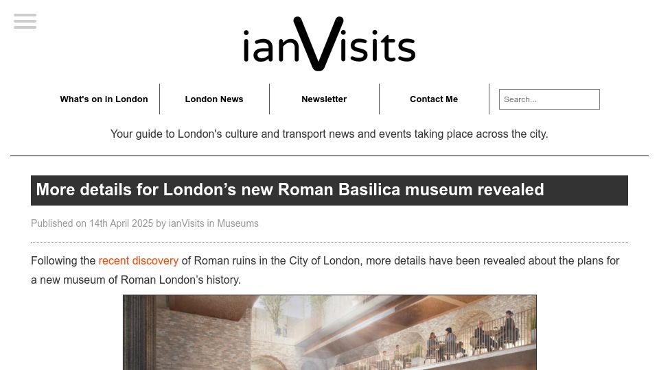 Screenshot of ianvisits.co.uk: More details for London's new Roman Basilica museum revealed