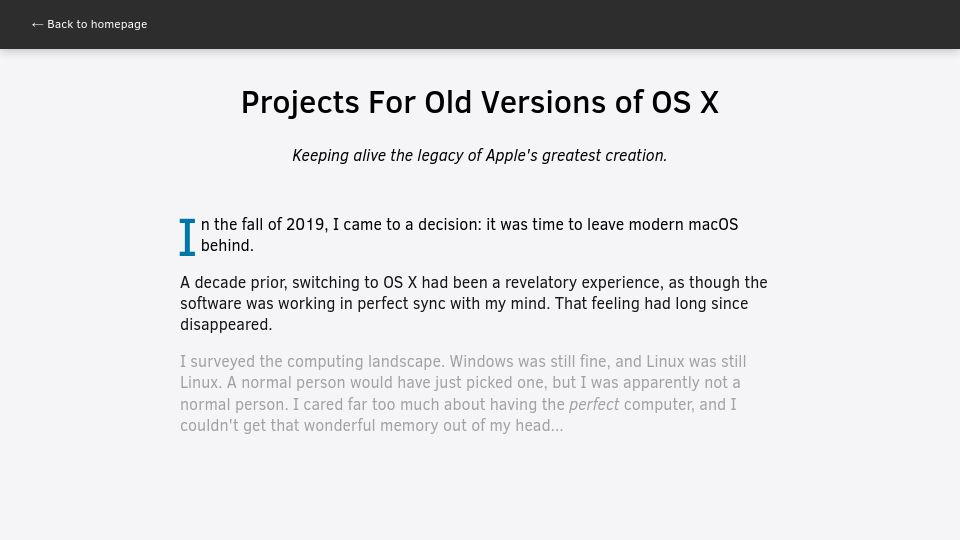 Screenshot of jonathanalland.com: Projects for Old OS X