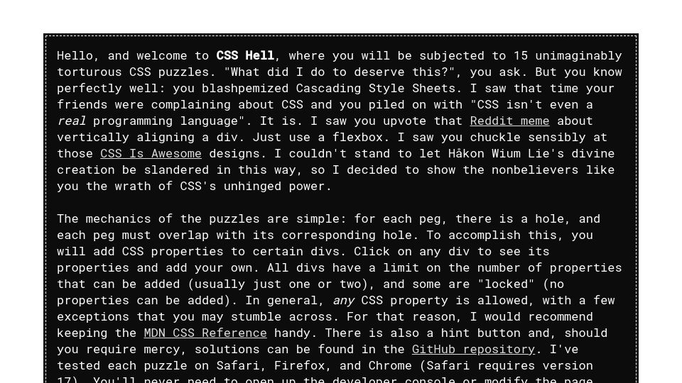 Screenshot of csshell.com: CSS Hell