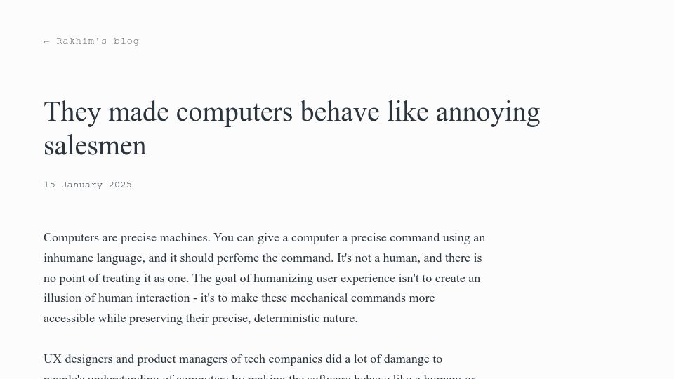 Screenshot of rakhim.exotext.com: They made computers behave like annoying salesmen