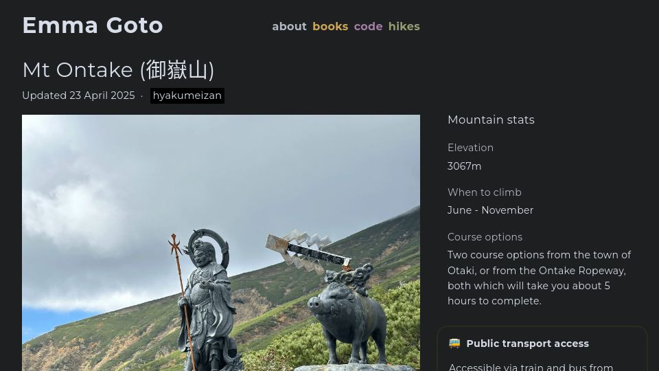 Screenshot of emgoto.com: Mt Ontake