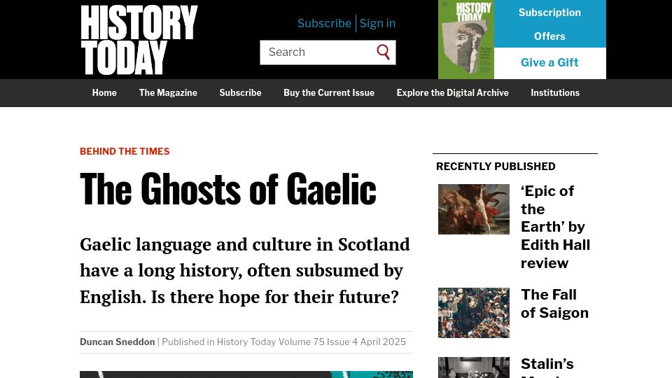 Screenshot of historytoday.com: The Ghosts of Gaelic