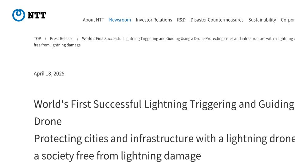 Screenshot of group.ntt: First Successful Lightning Triggering and Guiding Using a Drone