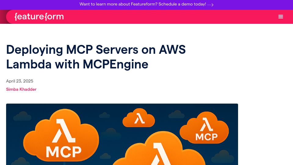 Screenshot of featureform.com: MCP on AWS Lambda with MCPEngine