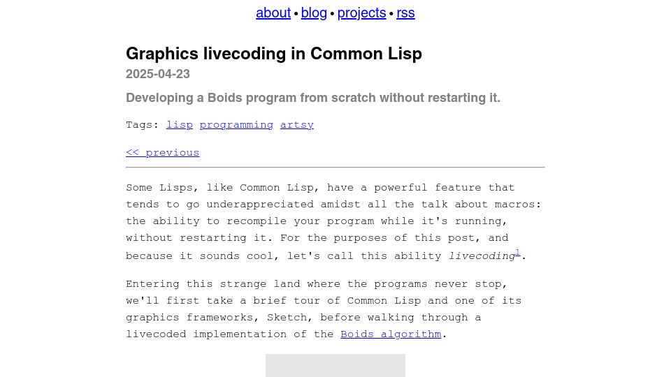 Screenshot of kevingal.com: Graphics livecoding in Common Lisp