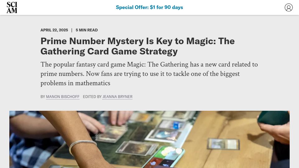 Screenshot of scientificamerican.com: Magic: The Gathering Fans Harness Prime Number Puzzle as a Game Strategy