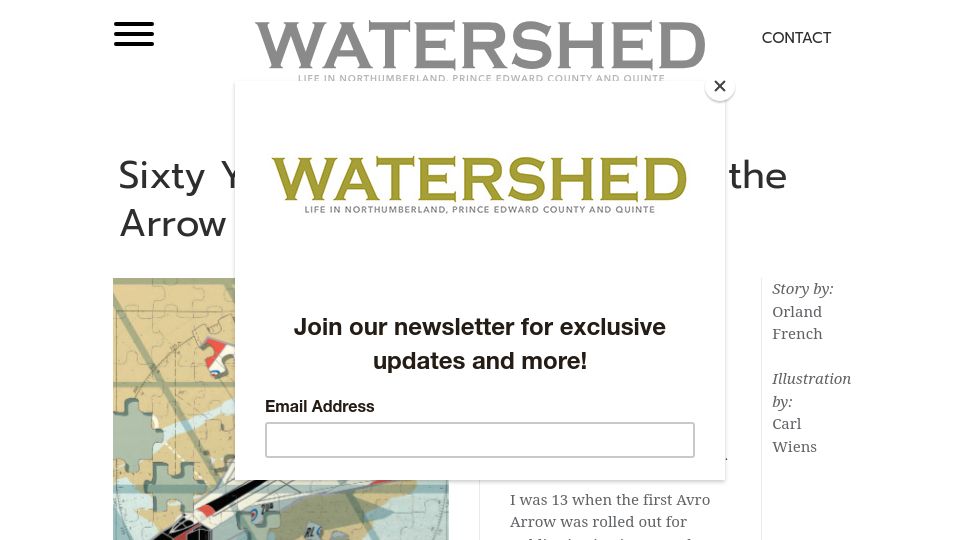 Screenshot of watershedmagazine.com: Sixty Years On, We Still Dream of the Arrow