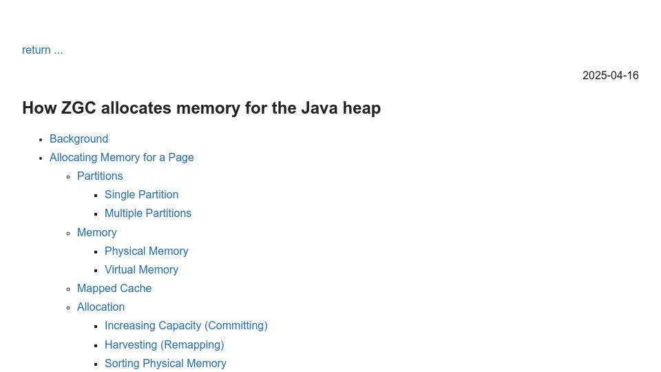Screenshot of joelsiks.com: How ZGC allocates memory for the Java heap