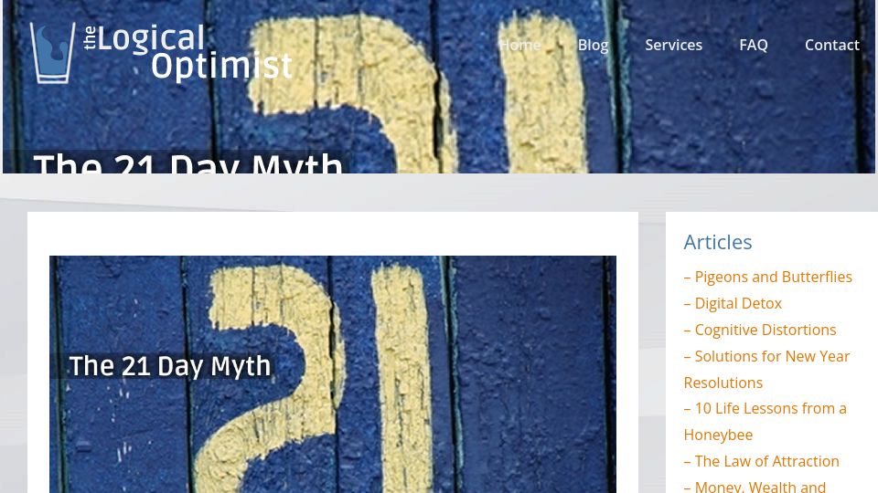 Screenshot of thelogicaloptimist.com: How long does it take to create a new habit? (2015)