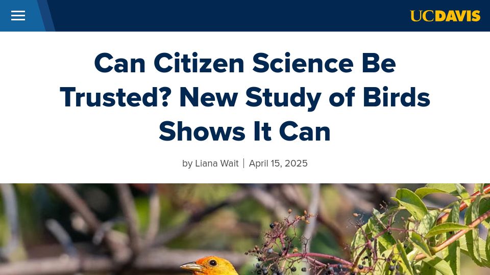 Screenshot of ucdavis.edu: New study of birds shows citizen science can be trusted