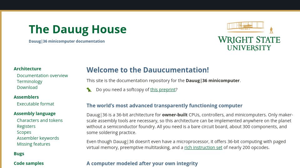 Screenshot of dauug.cs.wright.edu: The Dauug House - Dauug|36 minicomputer documentation
