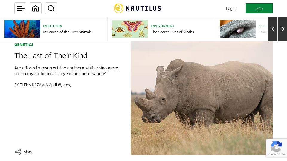 Screenshot of nautil.us: The Last of Their Kind