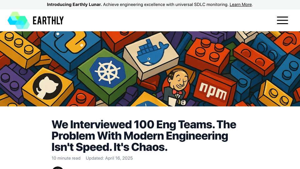 Screenshot of earthly.dev: The Problem with Modern Engineering Isn't Speed. It's Chaos