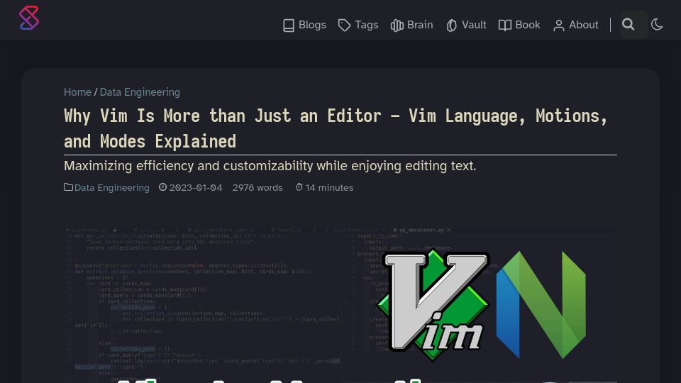 Screenshot of ssp.sh: Vim Language, Motions, and Modes Explained (2023)