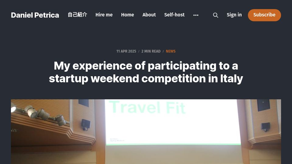 Screenshot of danielpetrica.com: My experience of participating to a startup weekend competition in Italy