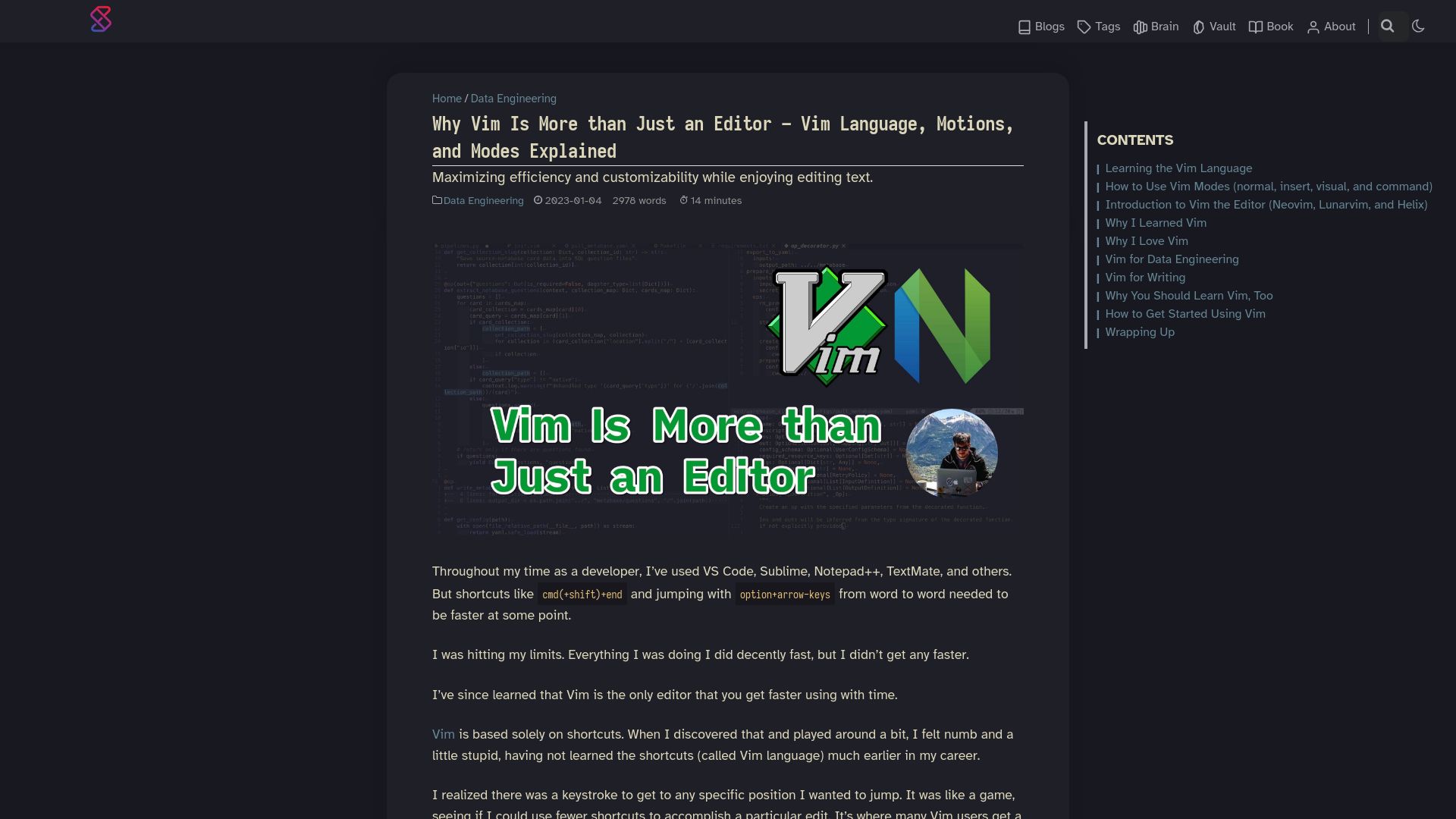 Screenshot of ssp.sh: Vim Language, Motions, and Modes Explained (2023)