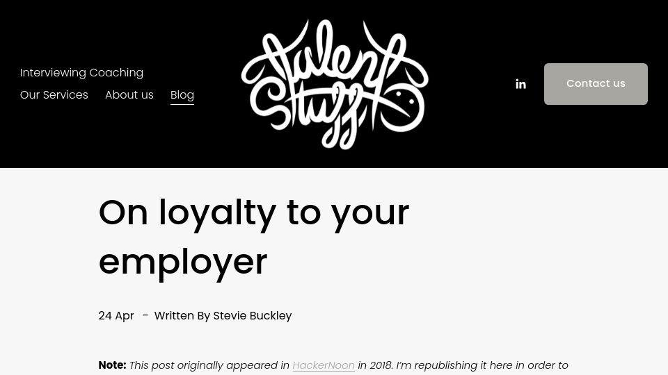 Screenshot of talentstuff.com: On loyalty to Your Employer
