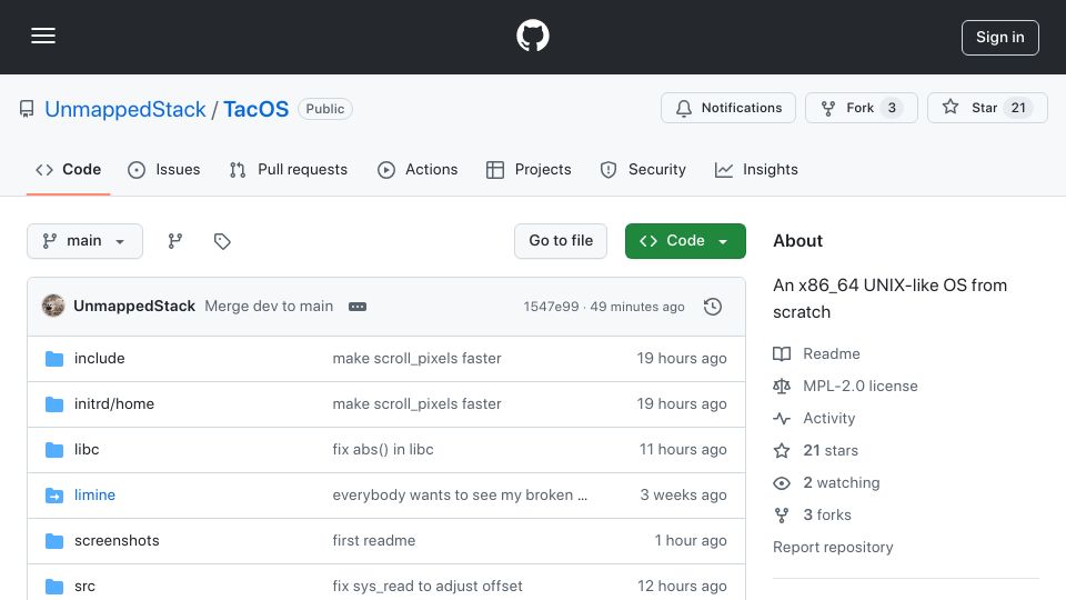 Screenshot of github.com: Show HN: My from-scratch OS kernel that runs DOOM