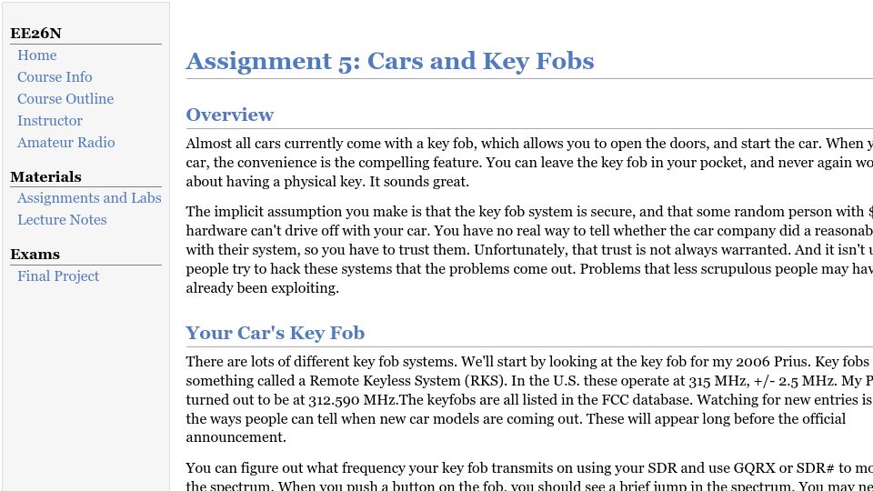 Screenshot of web.stanford.edu: Assignment 5: Cars and Key Fobs (2021)