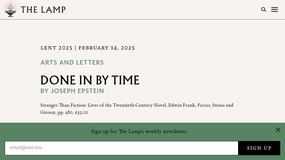 Screenshot of thelampmagazine.com: Done in by Time