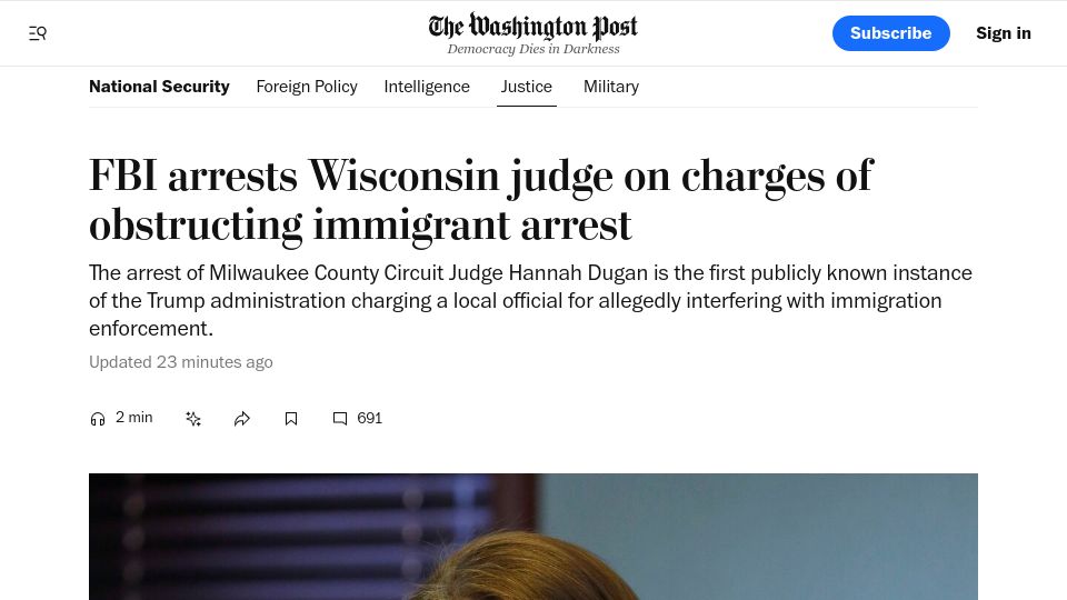 Screenshot of apnews.com: FBI arrests judge accused of helping man evade immigration authorities
