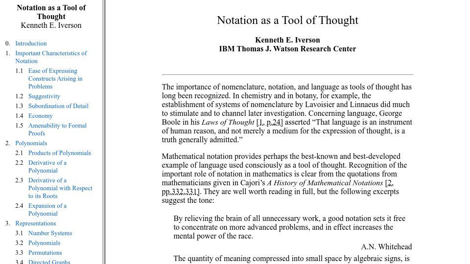 Screenshot of jsoftware.com: Notation as a Tool of Thought (1979)