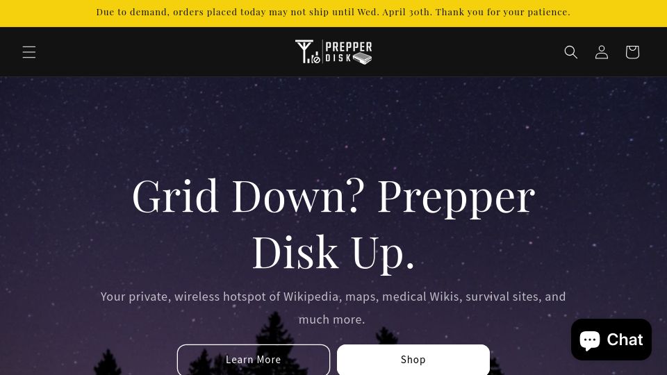 Screenshot of prepperdisk.com: Prepper Disk