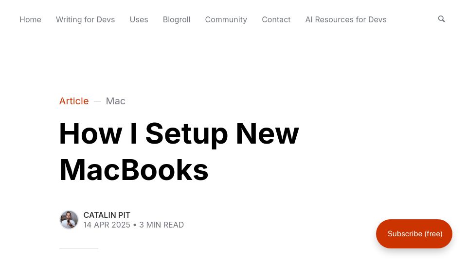 Screenshot of catalins.tech: Easily setup new MacBooks