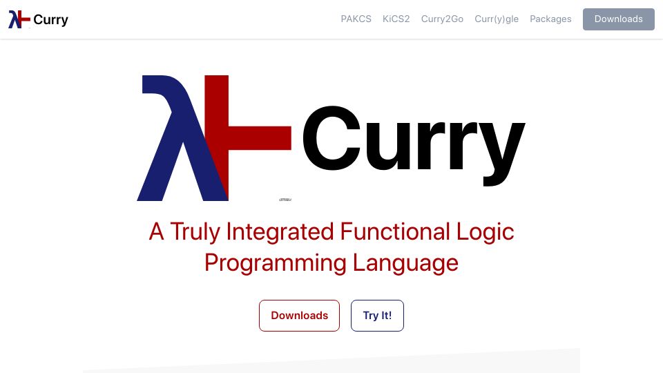 Screenshot of curry-lang.org: Curry: A functional logic programming language