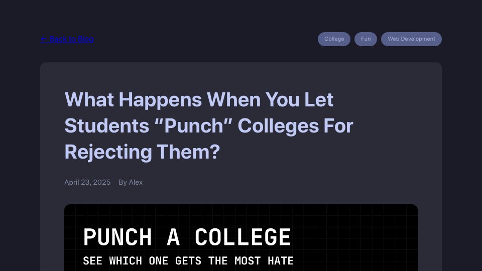 Screenshot of ex.plor.ing: I made a college punching bag for rejected highschoolers