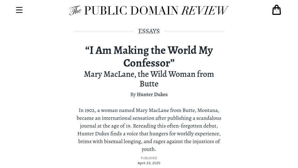 Screenshot of publicdomainreview.org: Mary MacLane, the Wild Woman from Butte