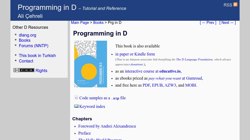 Screenshot of ddili.org: Programming in D: Tutorial and Reference