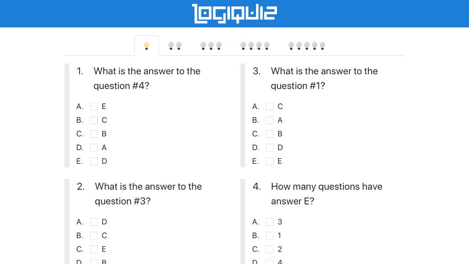 Screenshot of logiquiz.com: Show HN: Logiquiz – Daily Self-Referential Puzzles