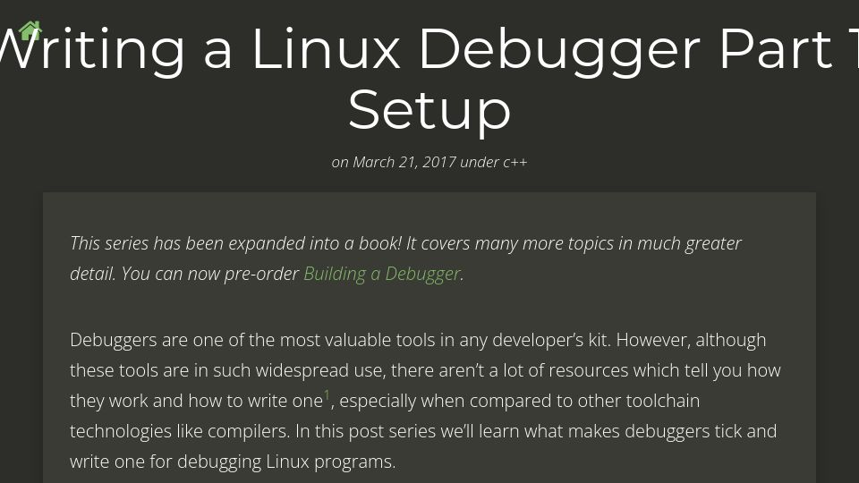 Screenshot of blog.tartanllama.xyz: Writing a Linux Debugger (2017)