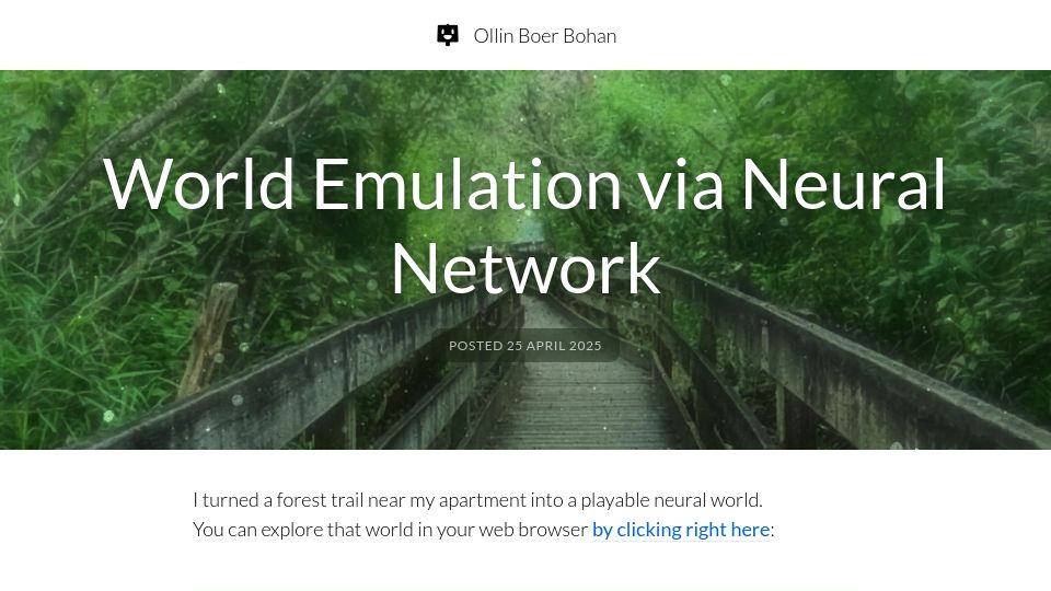 Screenshot of madebyoll.in: World Emulation via Neural Network