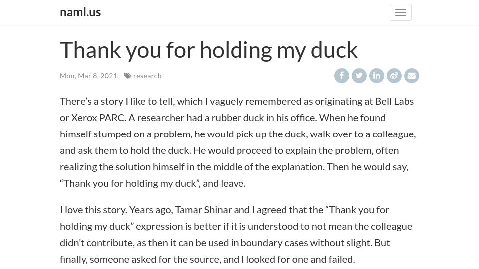 Screenshot of naml.us: Thank you for holding my duck (2021)