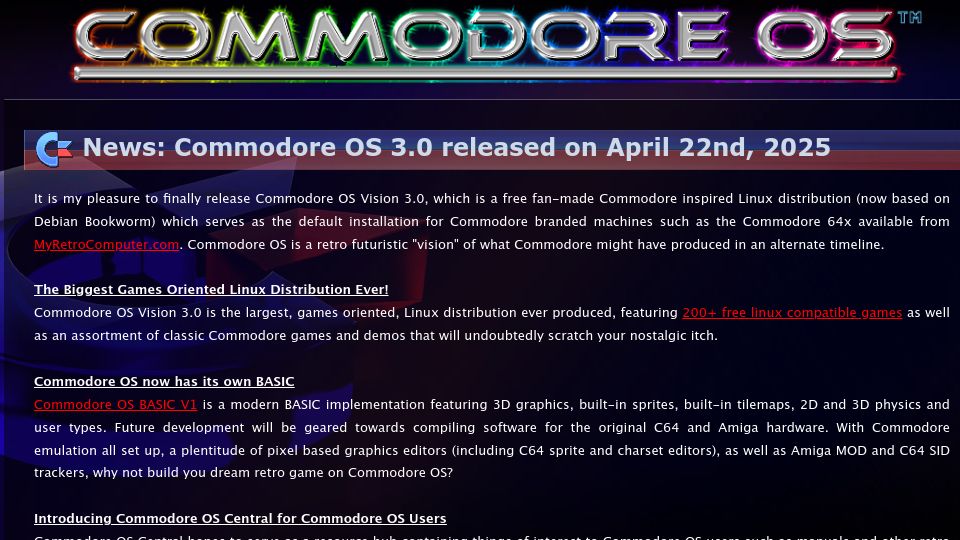 Screenshot of commodoreos.net: Commodore OS 3.0 Released