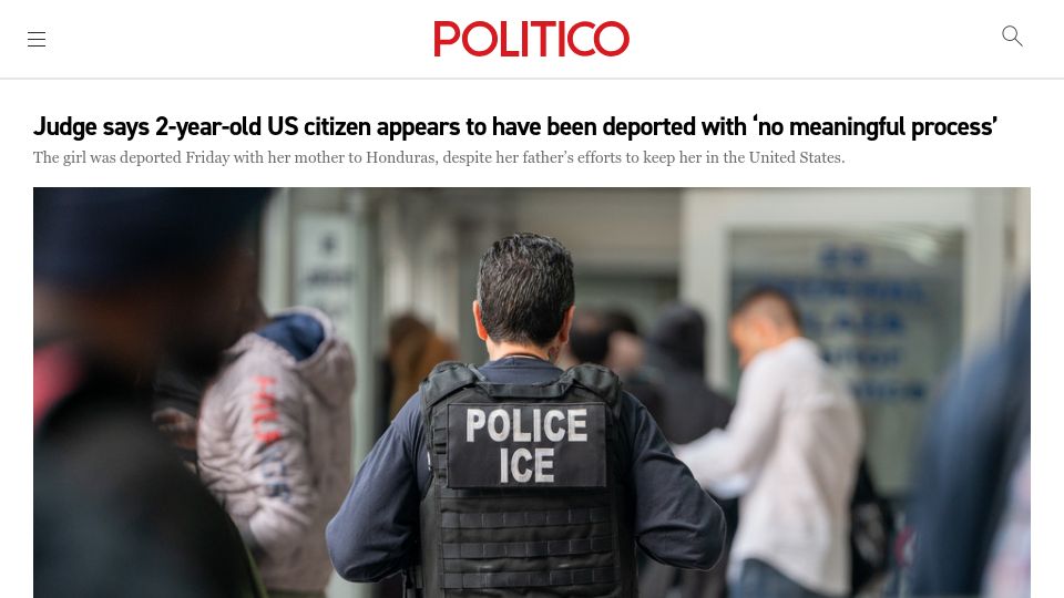 Screenshot of politico.com: 2-year-old US citizen deported