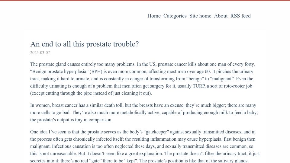 Screenshot of yarchive.net: An end to all this prostate trouble?