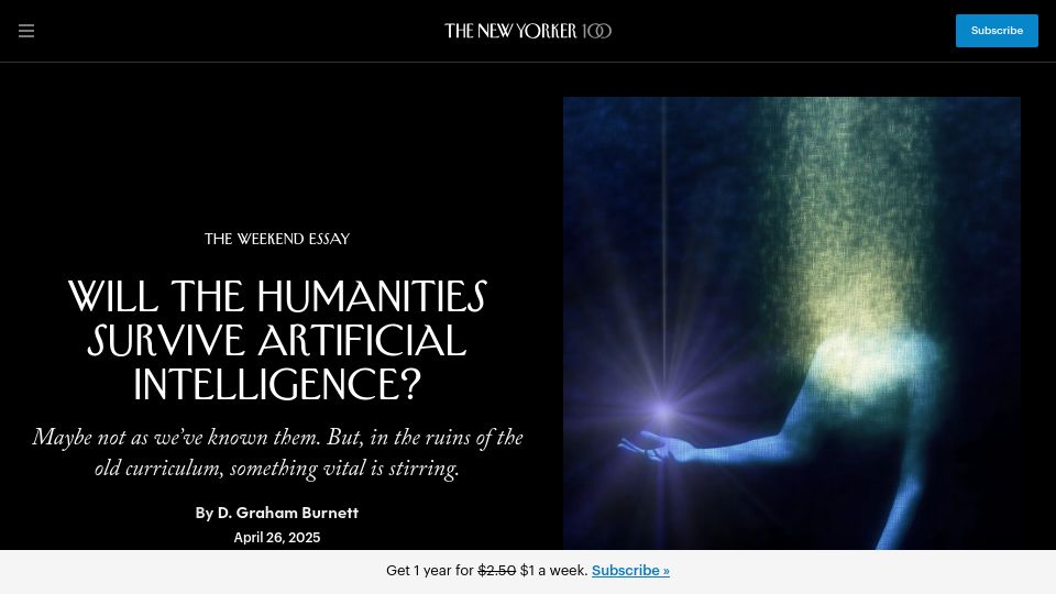 Screenshot of newyorker.com: Will the Humanities Survive Artificial Intelligence?