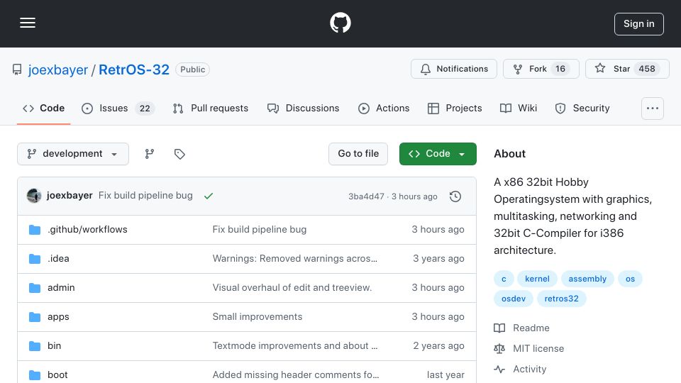 Screenshot of github.com: Show HN: My self-written hobby OS is finally running on my vintage IBM ThinkPad