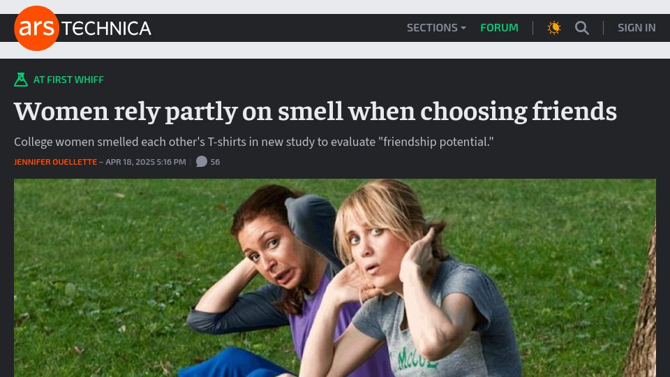Screenshot of arstechnica.com: Women rely partly on smell when choosing friends