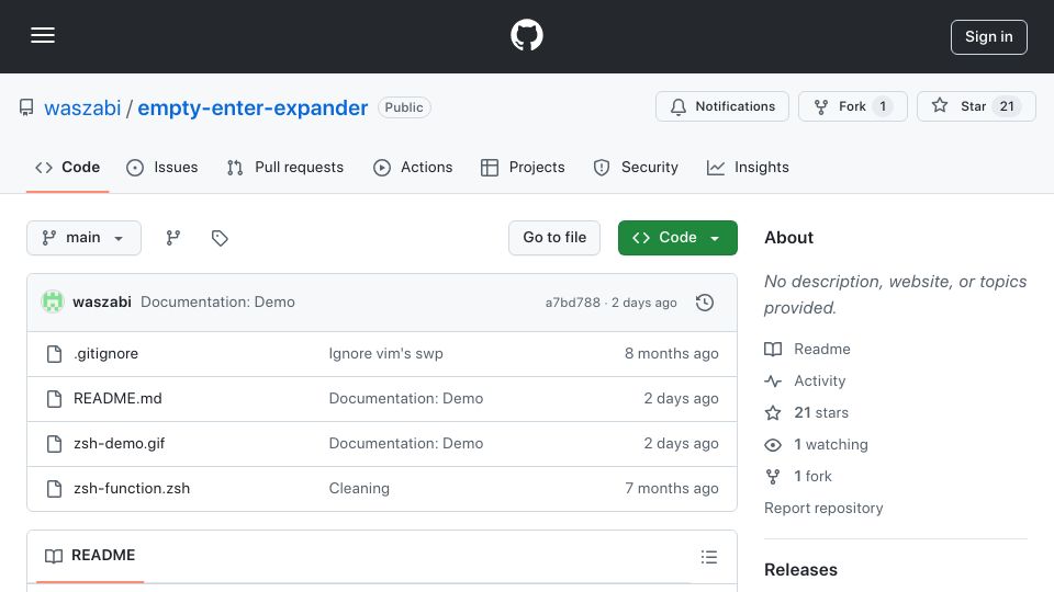 Screenshot of github.com: Show HN: Empty Enter Expander – Type less in the terminal with this tool