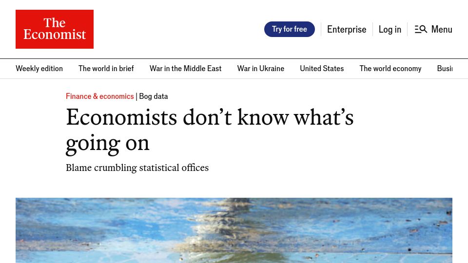 Screenshot of economist.com: Economists don't know what's going on