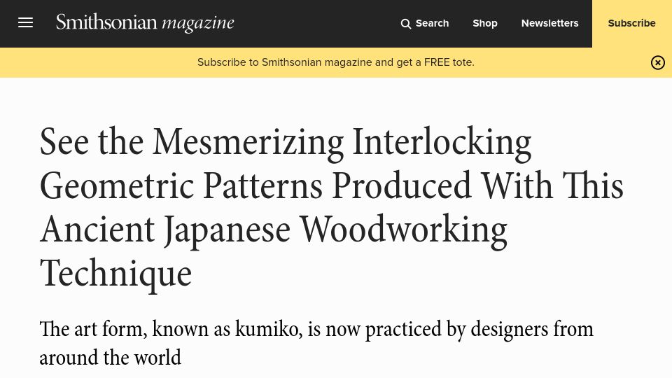Screenshot of smithsonianmag.com: Mesmerizing Interlocking Geometric Patterns Produced with Japanese Woodworking