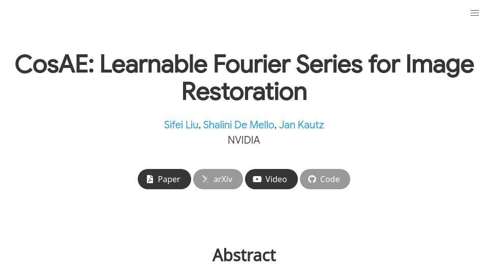 Screenshot of sifeiliu.net: CosAE: Learnable Fourier Series for Image Restoration