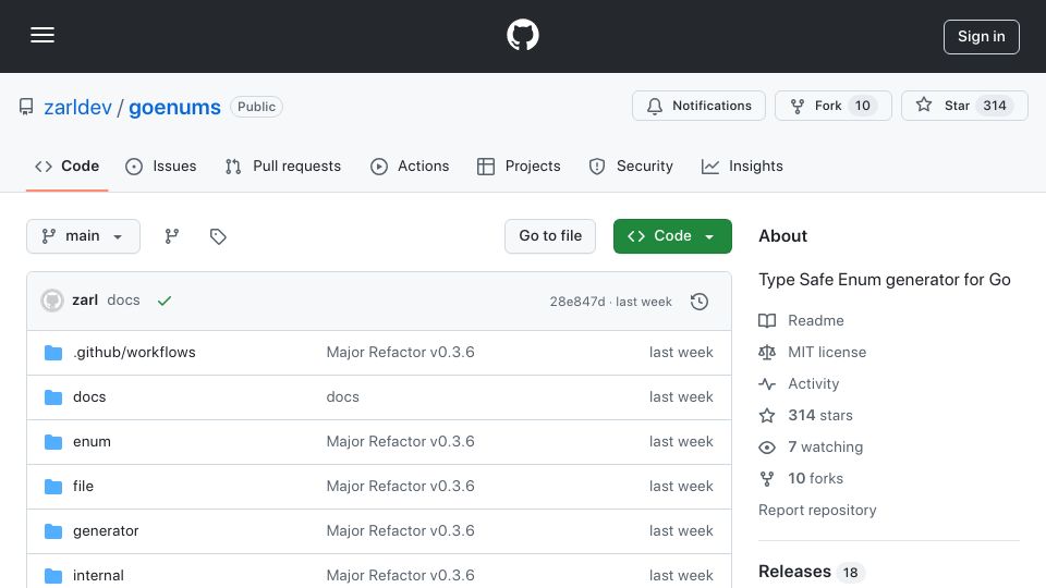 Screenshot of github.com: Goenums: Type Safe Enum Generator for Go