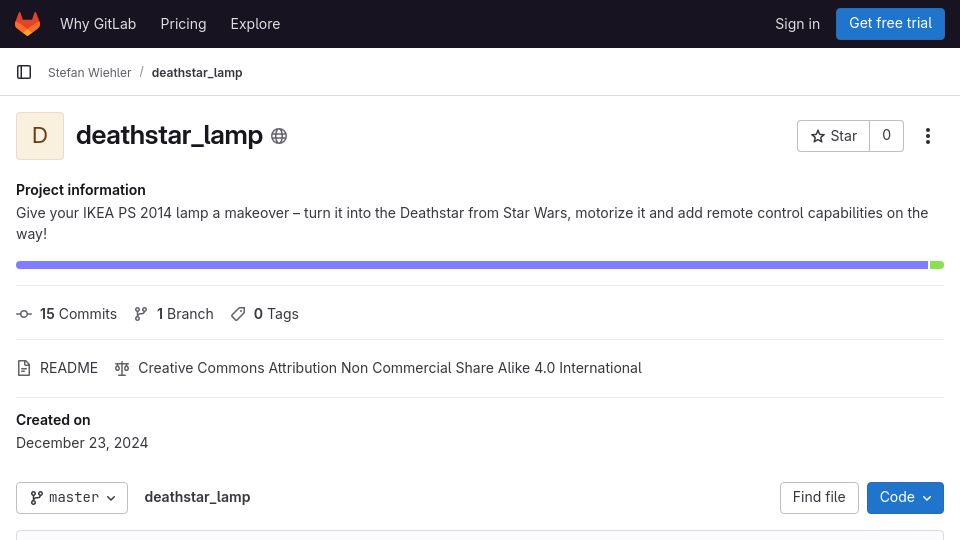 Screenshot of gitlab.com: Show HN: Remote-Controlled IKEA Deathstar Lamp