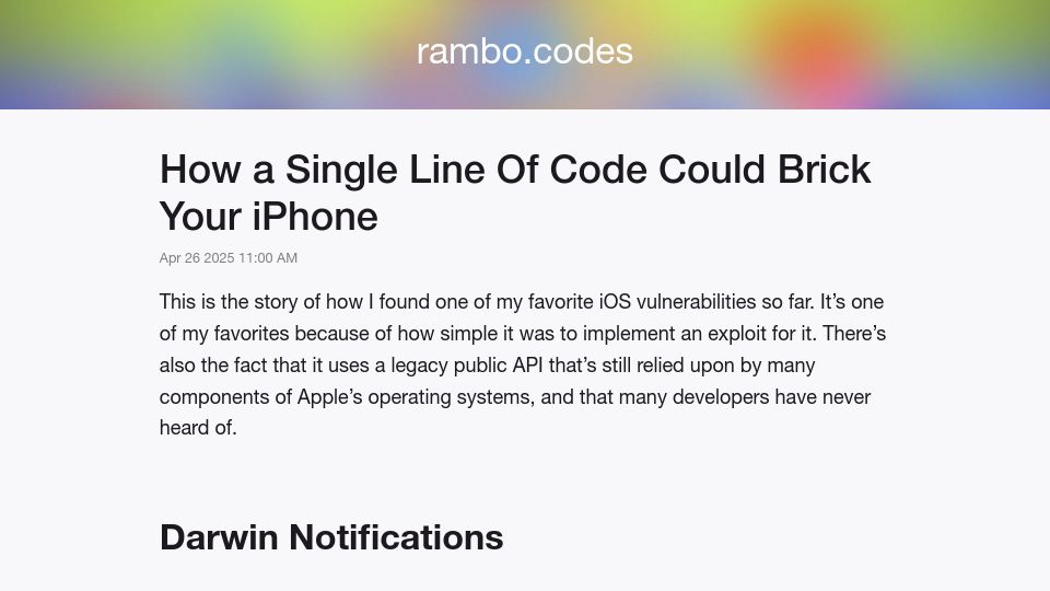 Screenshot of rambo.codes: How a single line of code could brick your iPhone