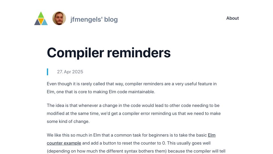 Screenshot of jfmengels.net: Compiler Reminders